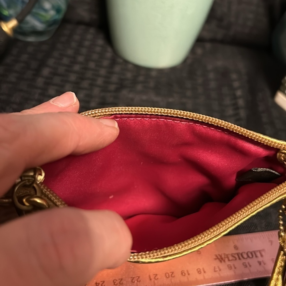 Coach Julia Spotlight Leather Wristlet Clutch Gold 46810B with pink lining VGUC - Picture 3 of 5